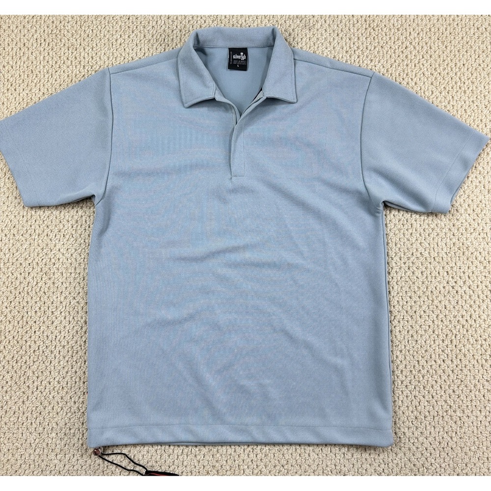 Vtg Levis Silver Tab Polo Shirt Mens Large Light Blue 1/2 Zip Short Sleeve Cinch